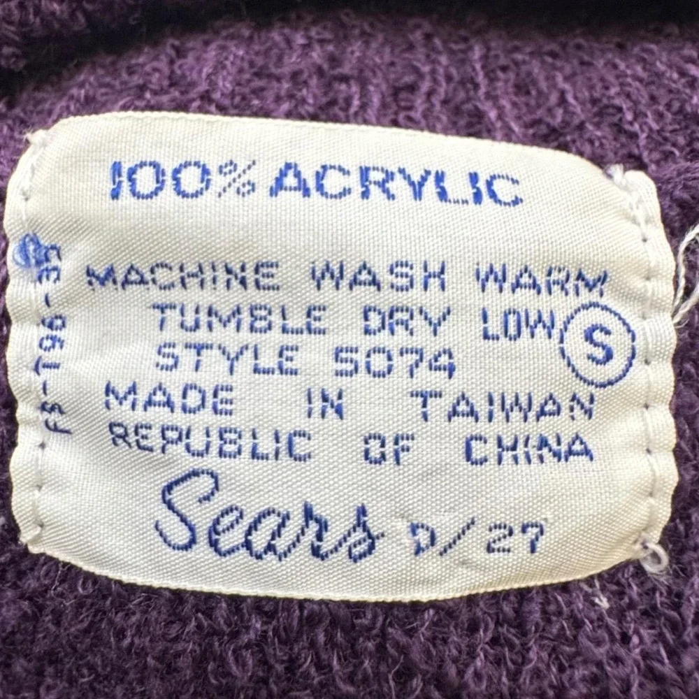VTG‎ 60s Sears Purple Cozy Turtleneck Sweater Textured Knit Style sz S Y2K